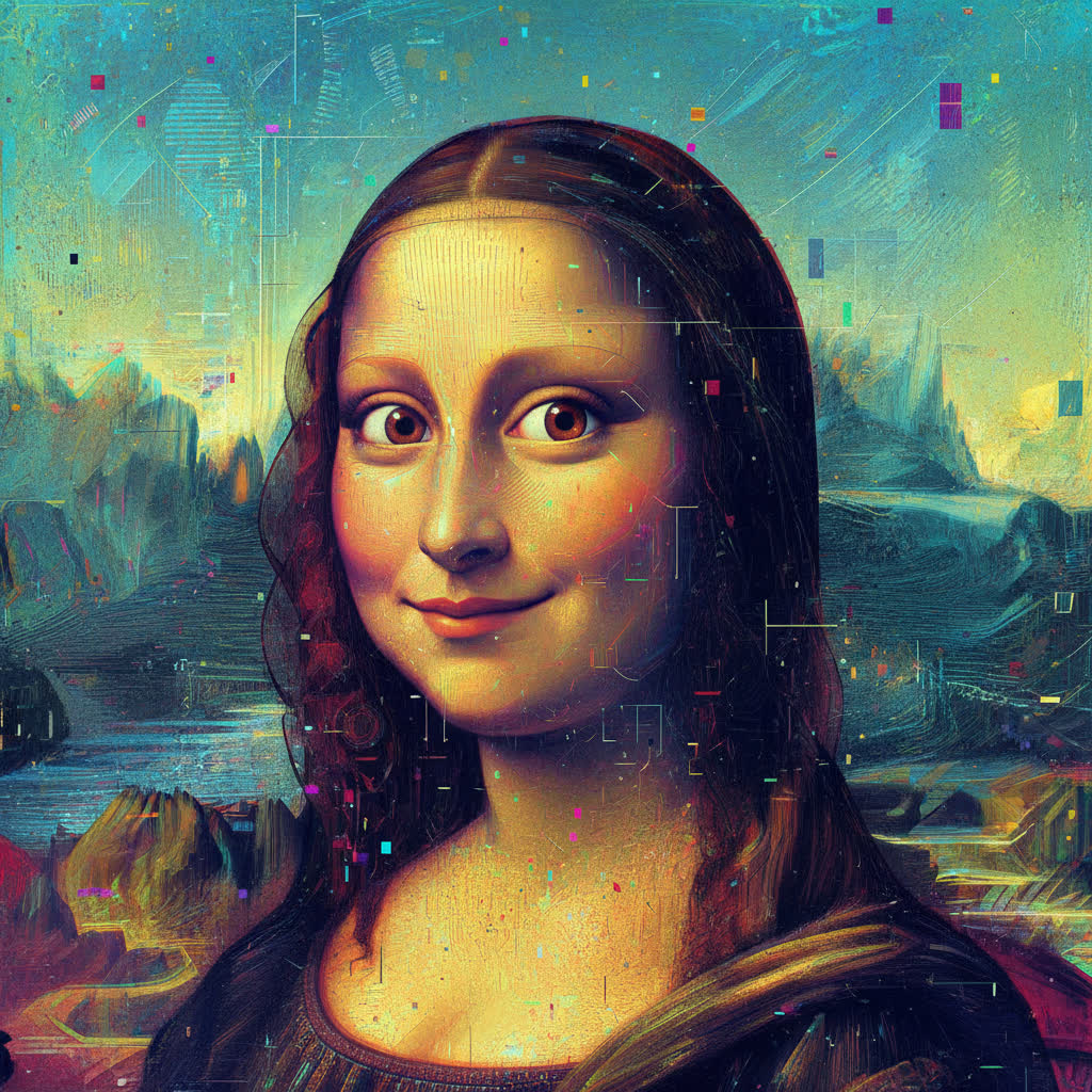 Digitális Mona Lisa – glitch stílus
